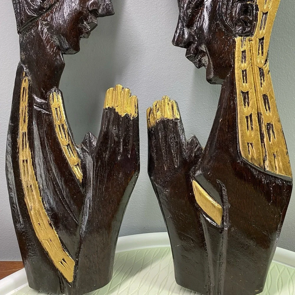 Vintage African Wooden Wall Art. Carved&Painted Teak/Ebony Wood Praying Hand 15